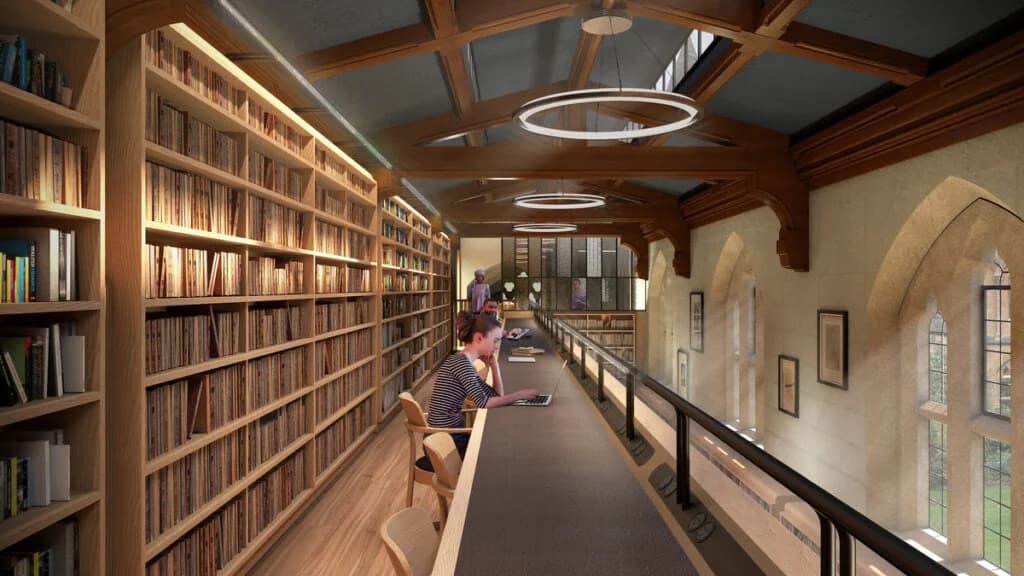 Contemporary reading space inside Exeter College Library