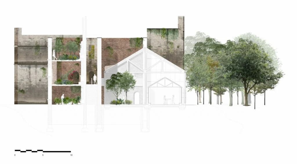 Adaptive reuse section drawing connected to Jenny Victoria Wilson profile