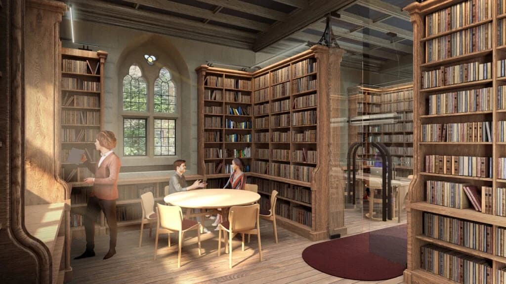 Serene reading room view for the Exeter College Library renovation