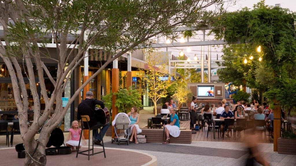 Outdoor cafe dining and public life in a town centre