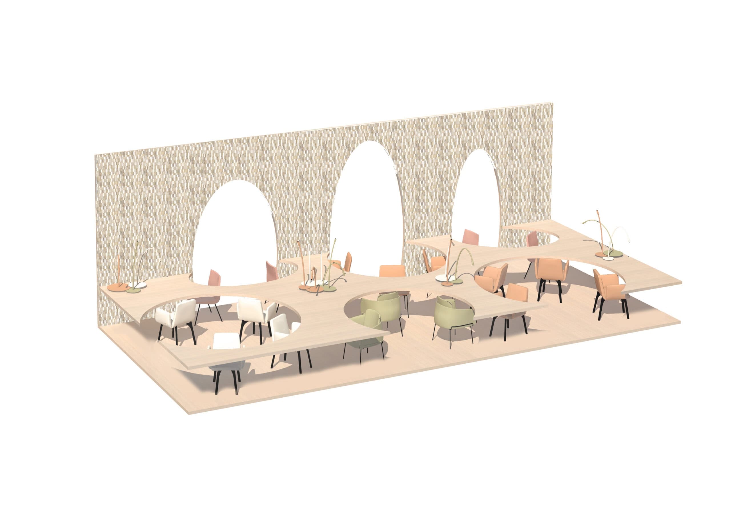 Axonometric visualisation of the table installation.