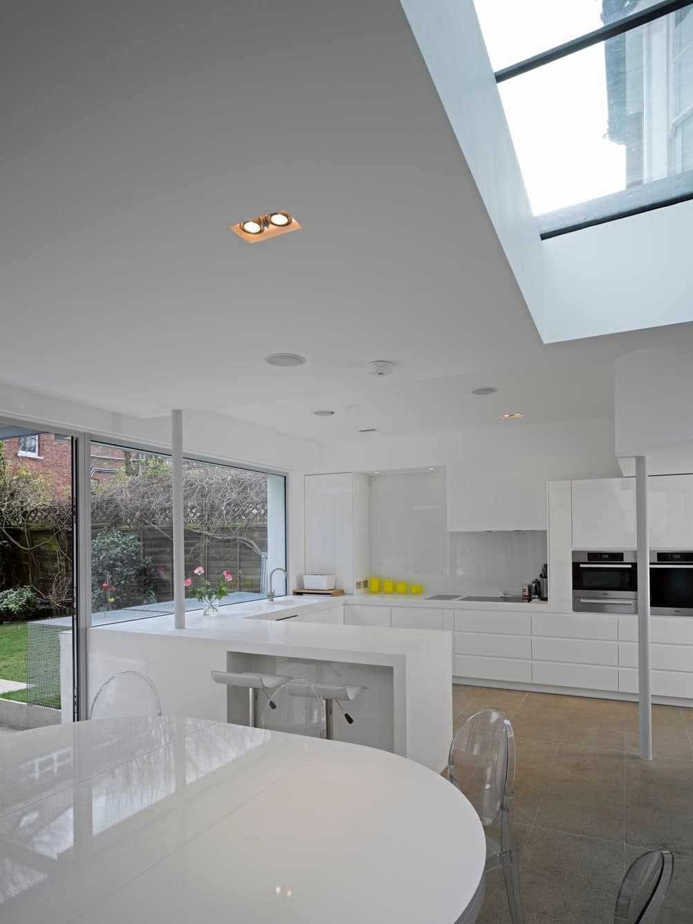 Kitchen beneath a rooflight.
