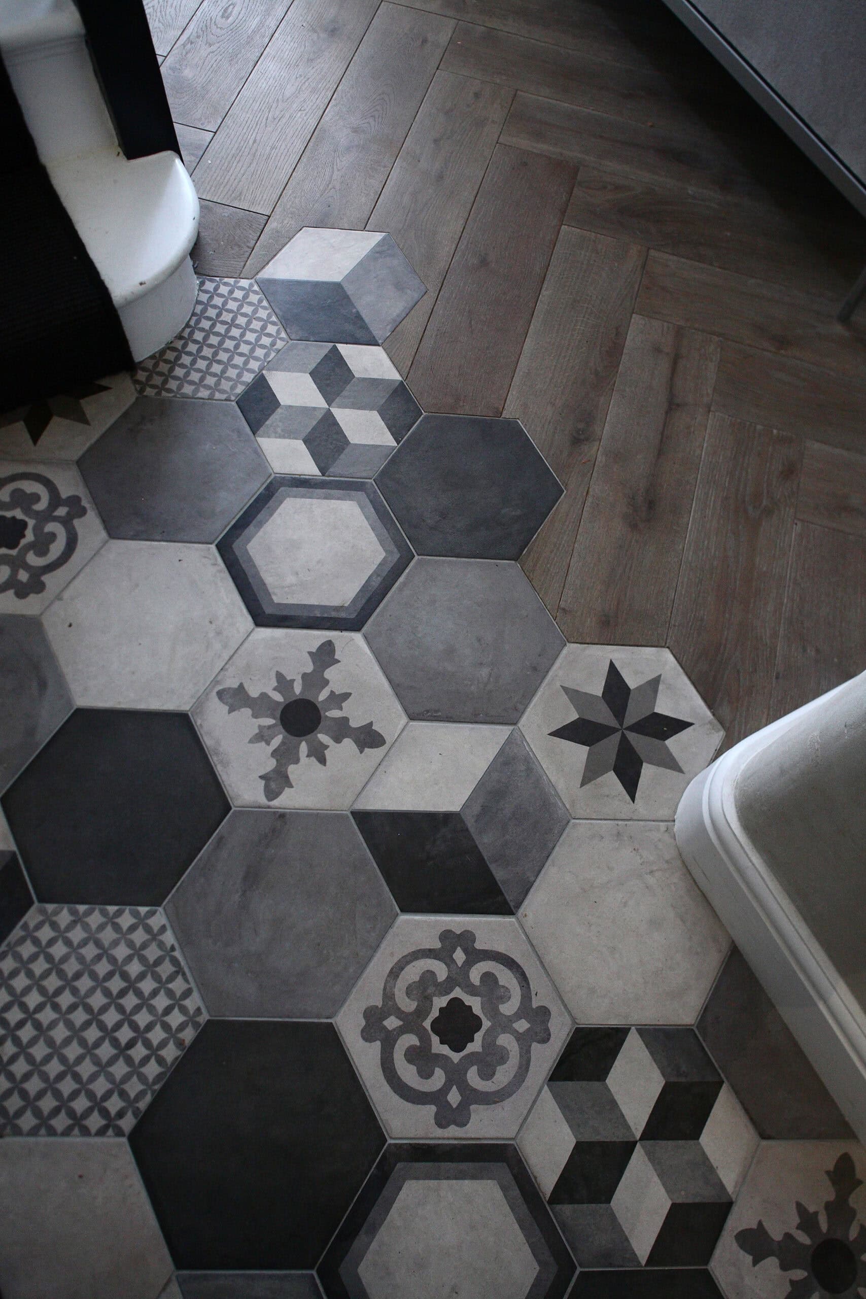 Close detail of the patterned floor.