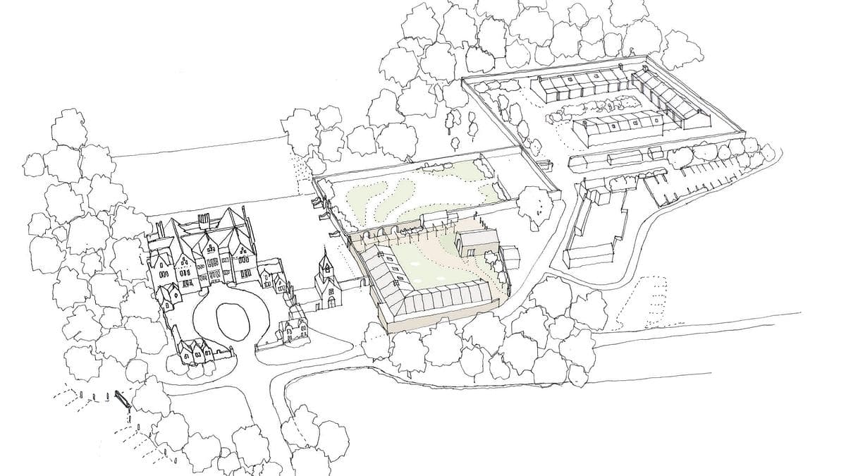 Estate masterplan drawing for the new venue building at a Grade I listed estate in Cheshire, designed by Woldon