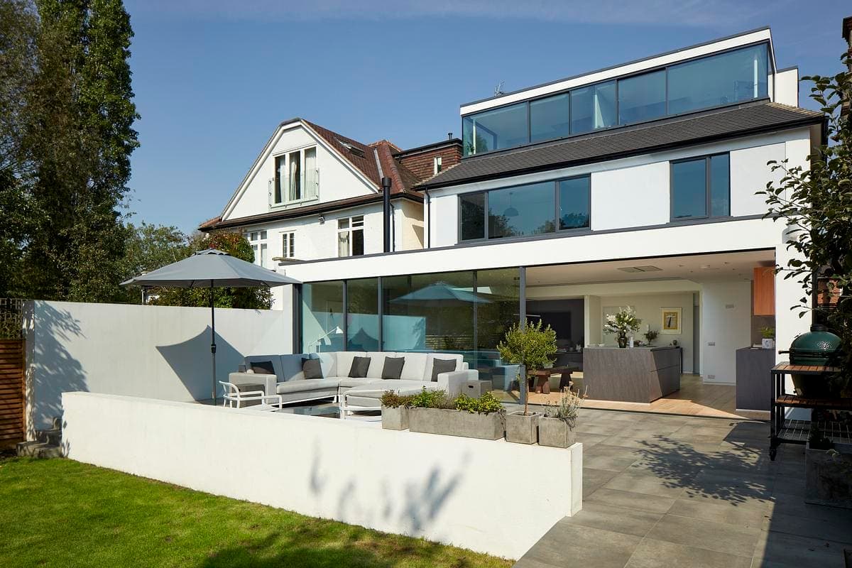 Angled view of the rear extension and garden.
