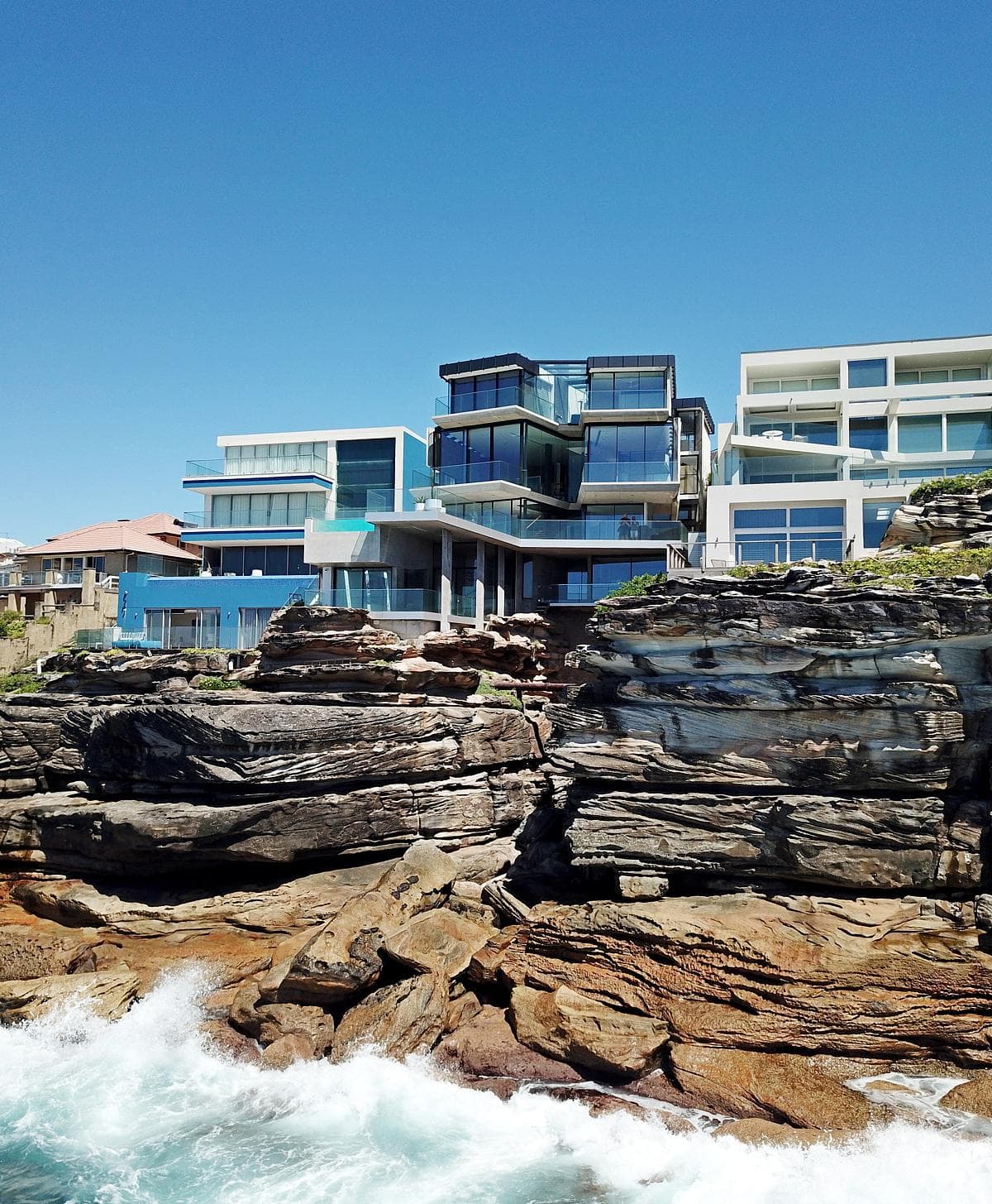 The seaward elevation rises above the rock shelves at South Coogee.