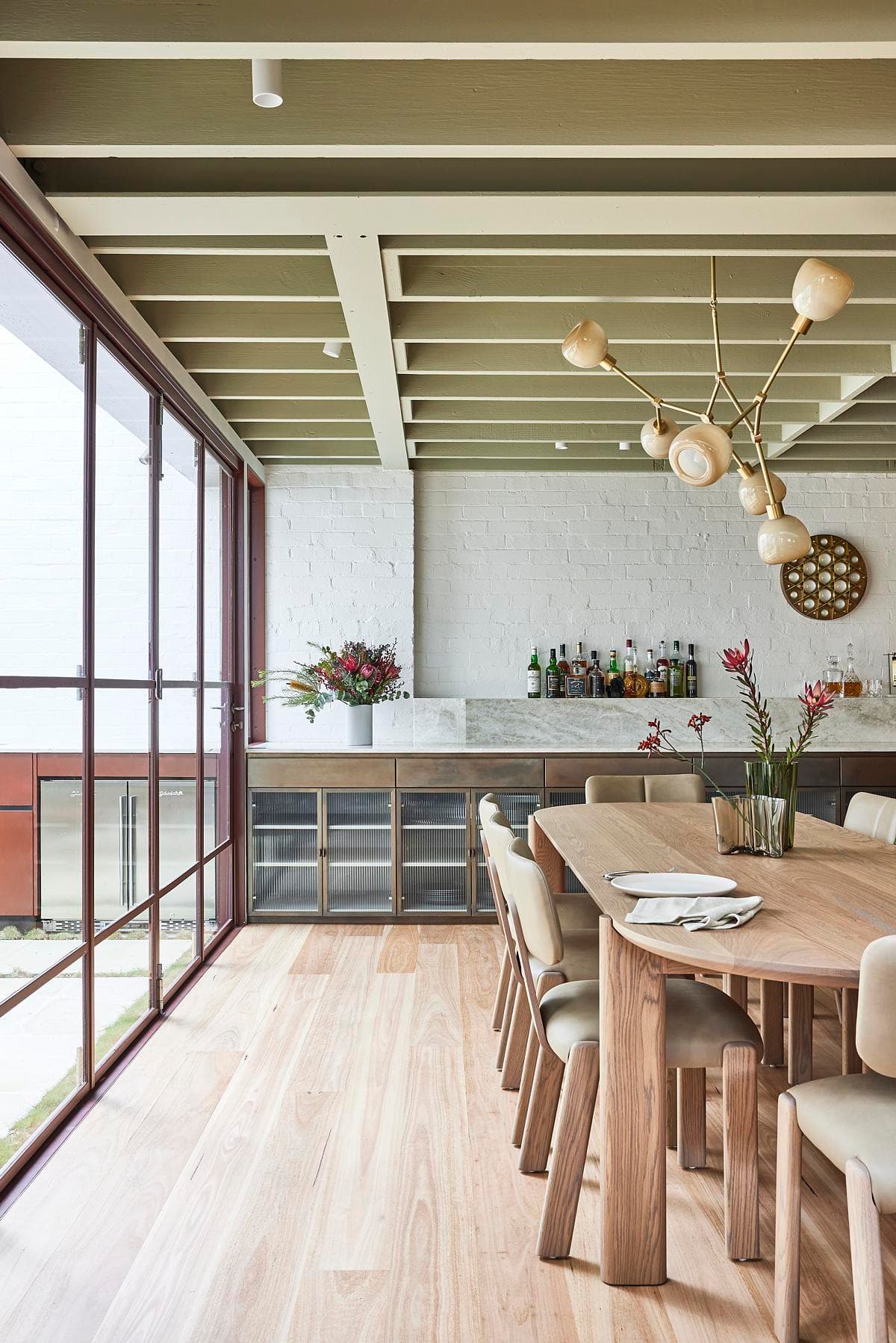 Dining table and courtyard glazing