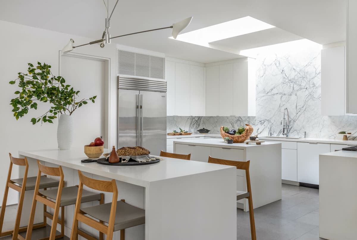 The kitchen beneath a roof light