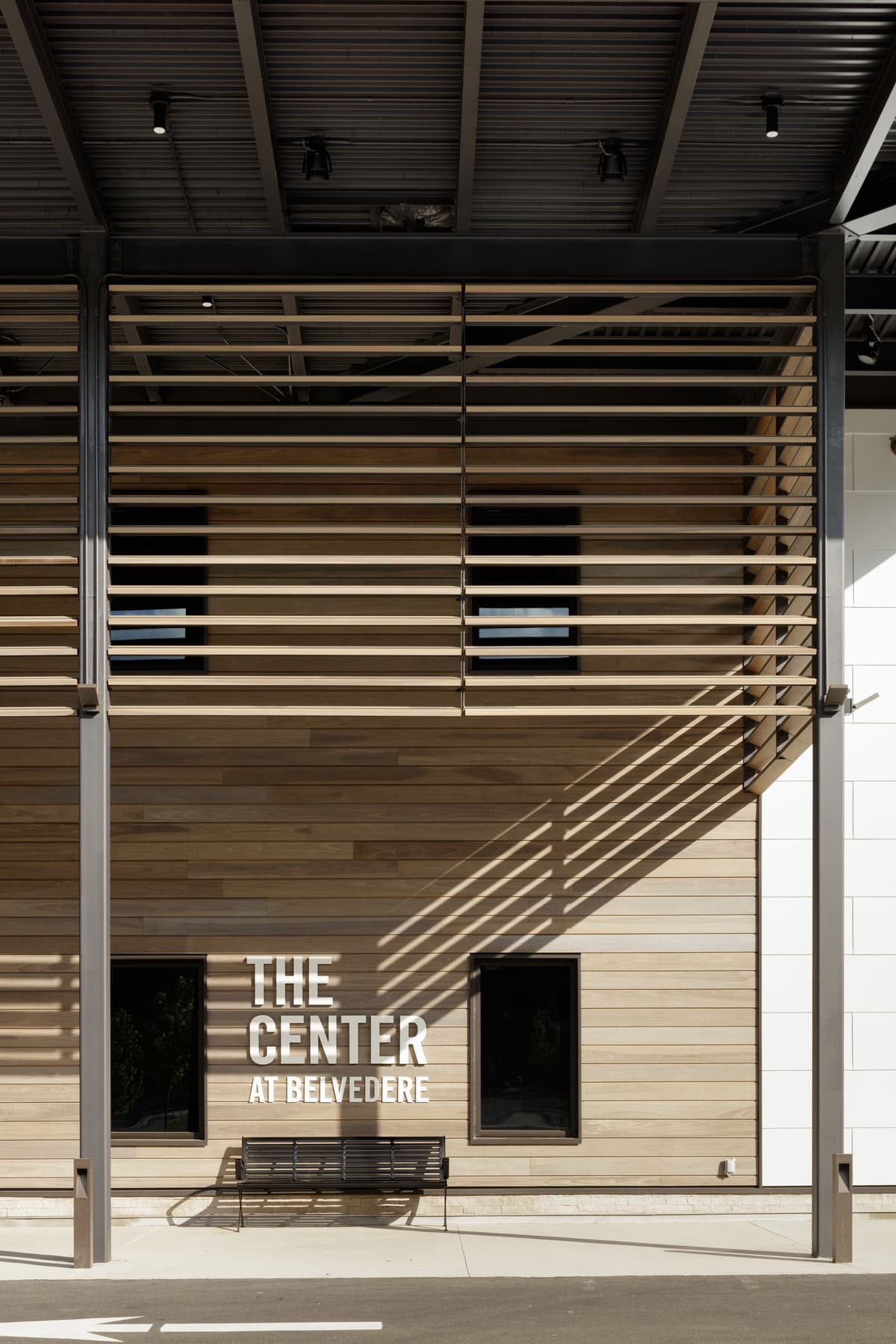 The Center at Belvedere: external signage and seating