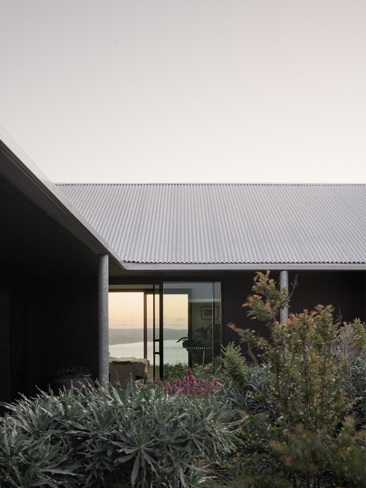 Planting sheltered within the courtyard, with a view through to the sea