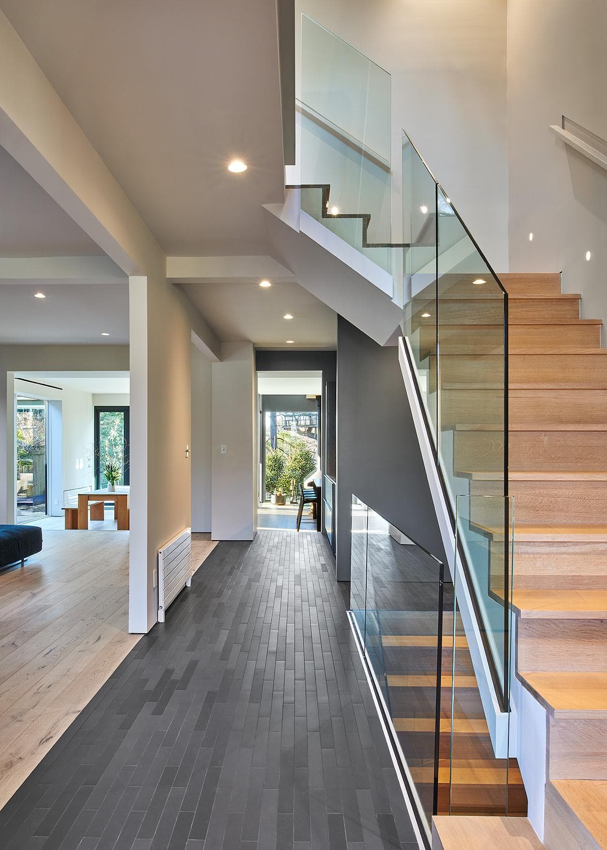 Timber stair, glass balustrade and ground-floor circulation