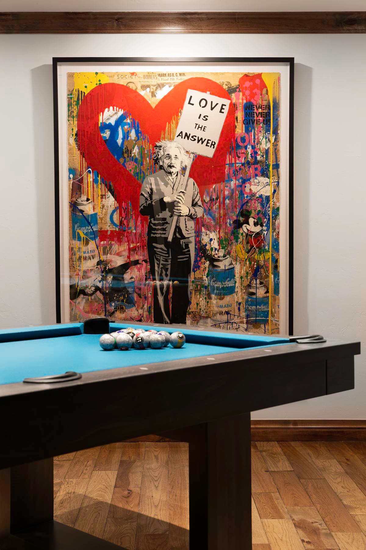 Billiards room and framed artwork