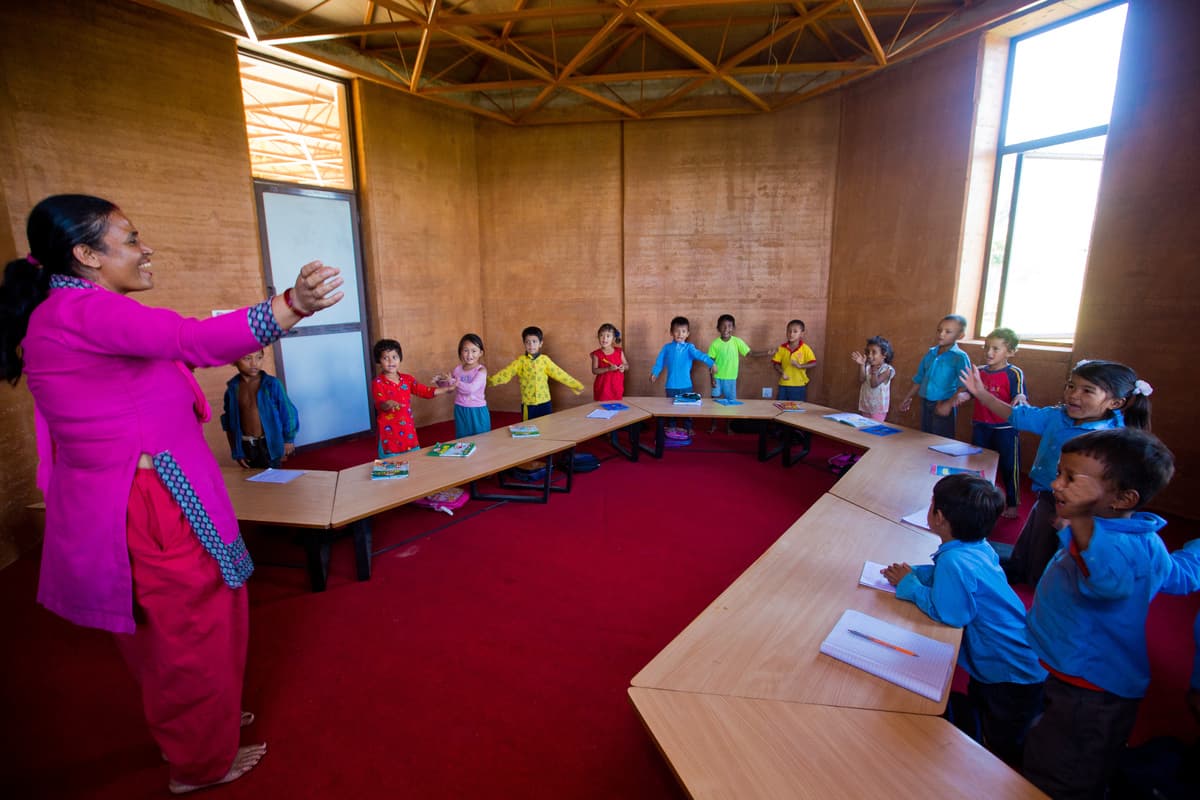 Classroom tables can be rearranged for different group sizes.