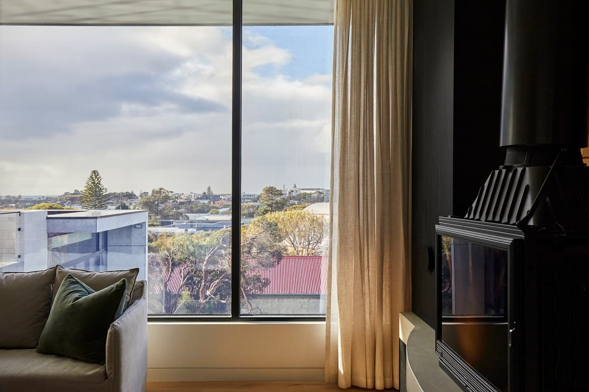 The living area looks across Sorrento towards the bay.