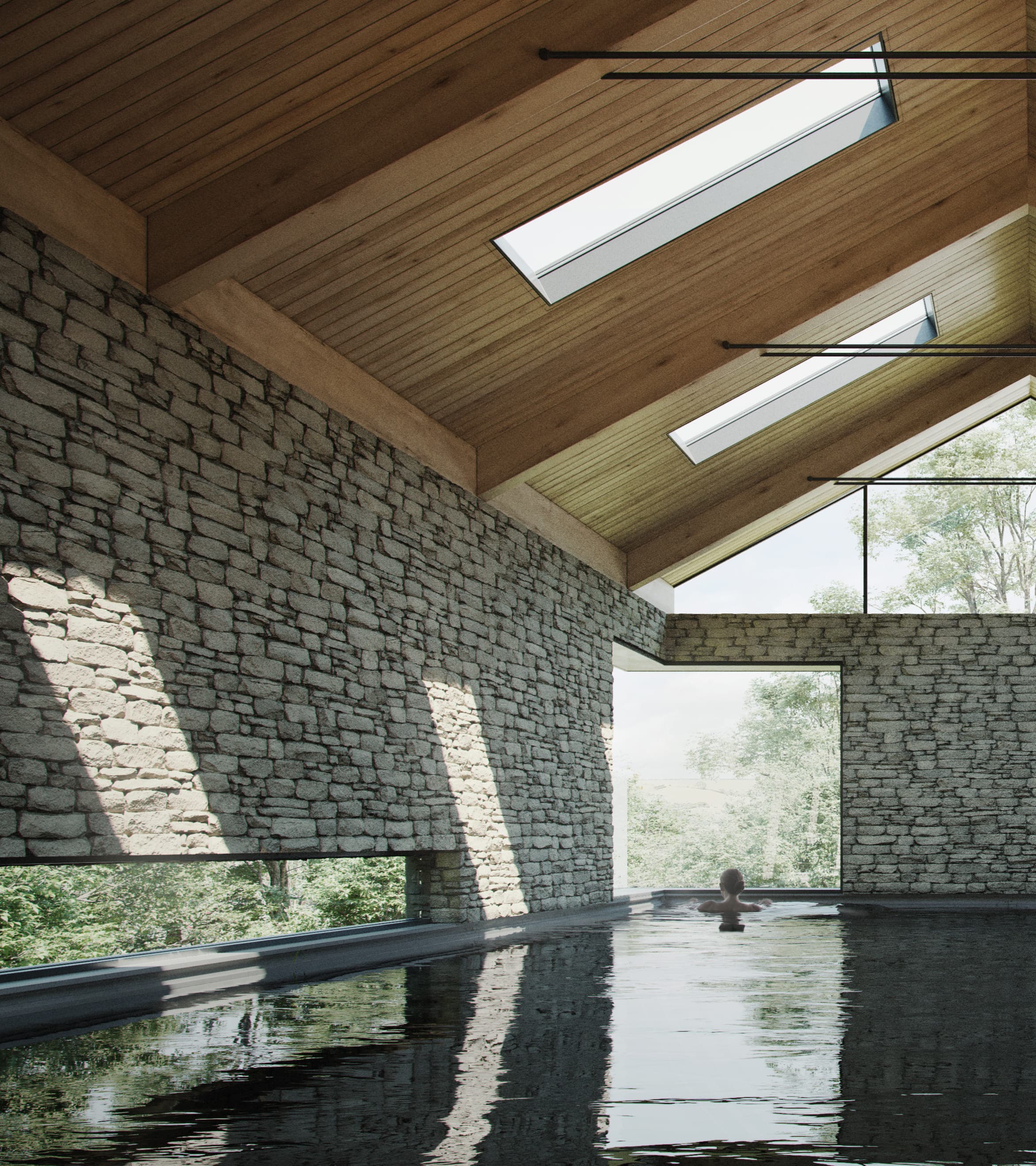 Visualisation of the pool interior and glazed gable