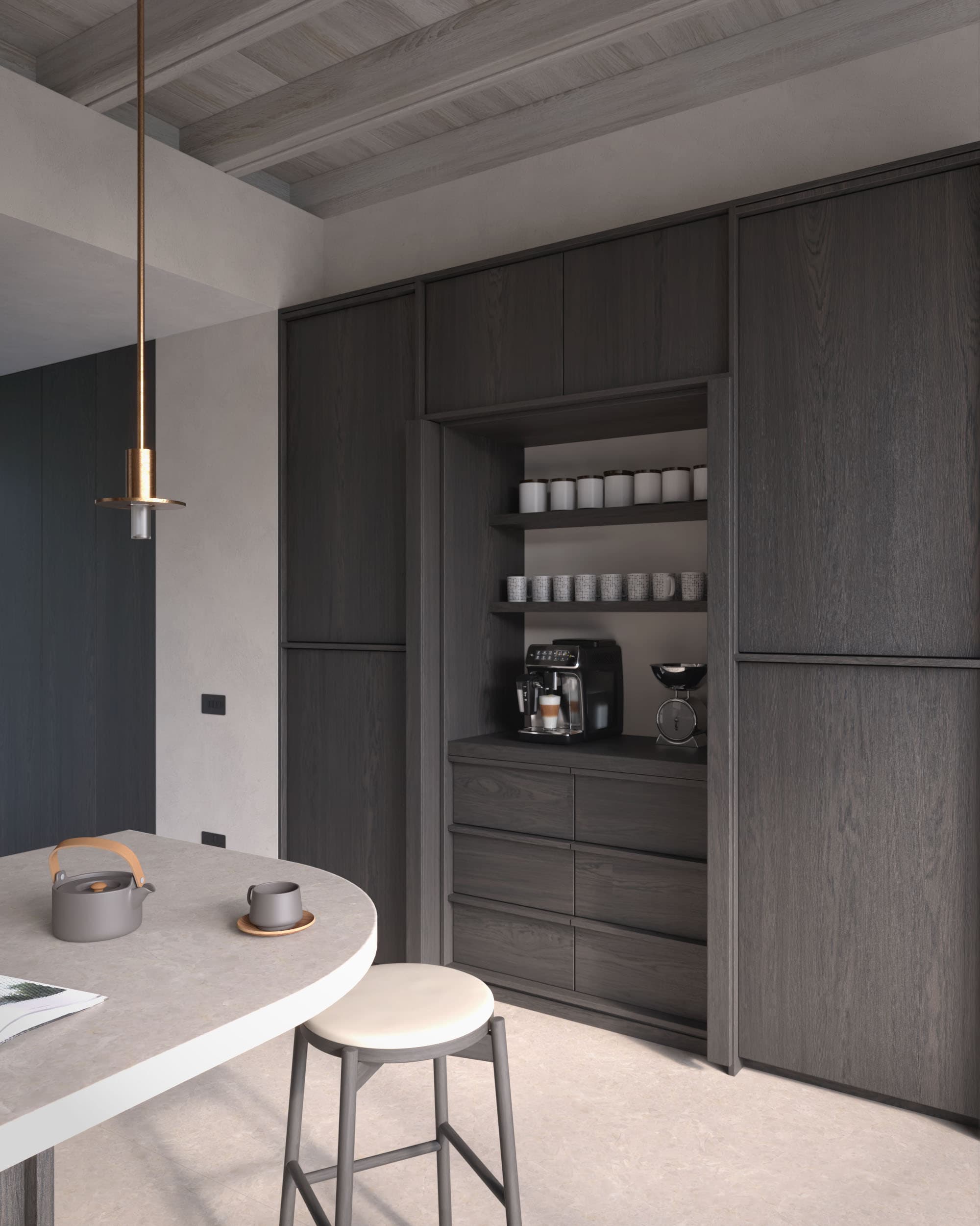 Visualisation of the kitchen’s rounded dining area