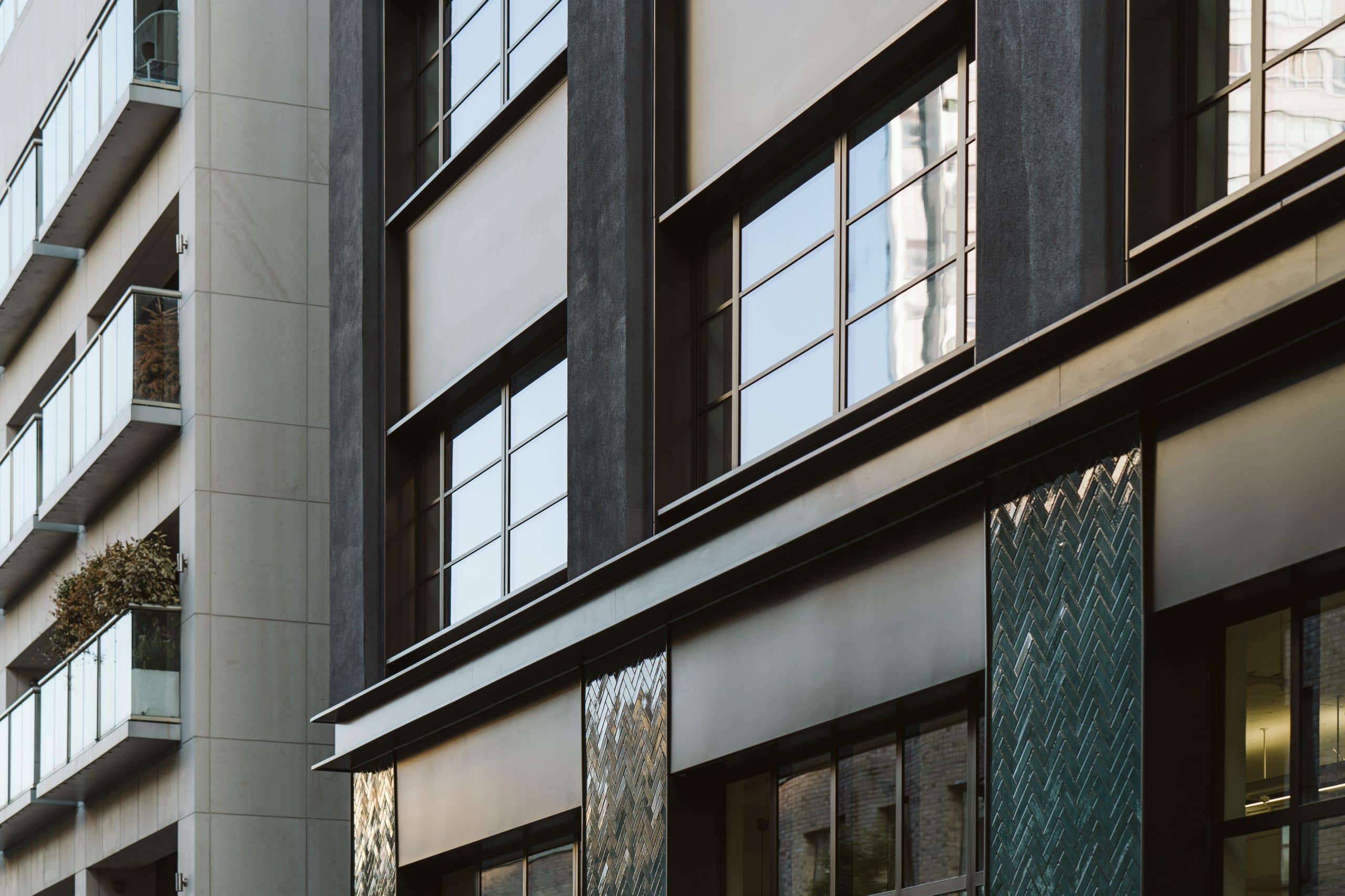 Refurbished facade at Script, 44 Featherstone Street, London