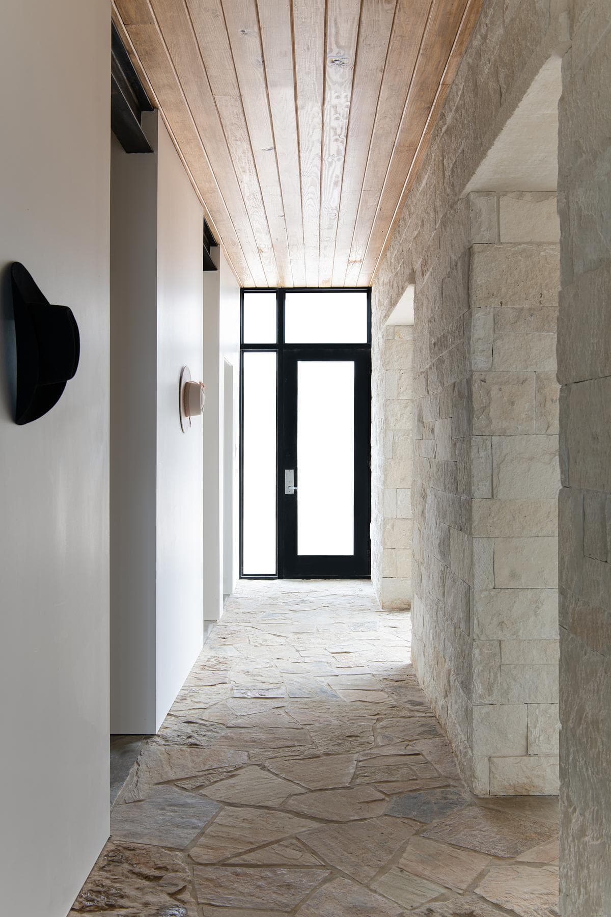 Limestone-lined passage through the residence