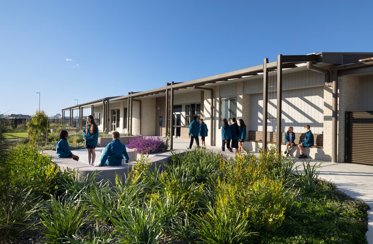 Shaded walkways and planting connect the learning neighbourhoods.
