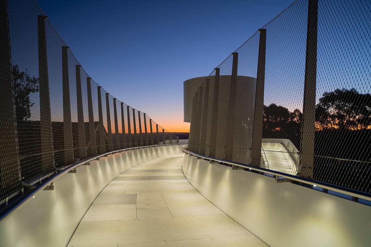 The bridge deck lit at dusk.