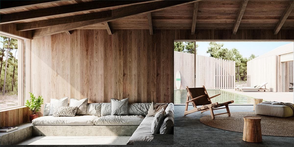 Visualisation of the living room and its sheltered outdoor edge.