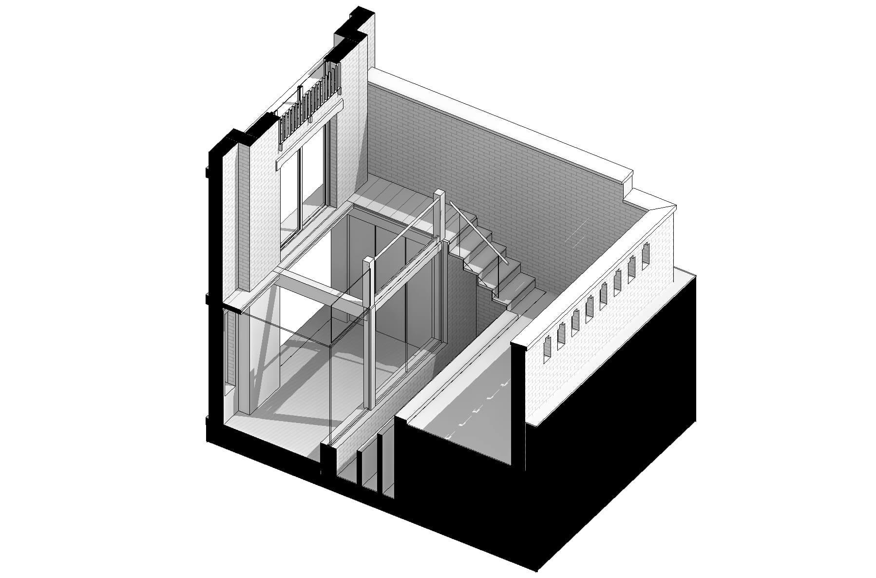 Cutaway model of the contemporary glass extension in Cambridge.