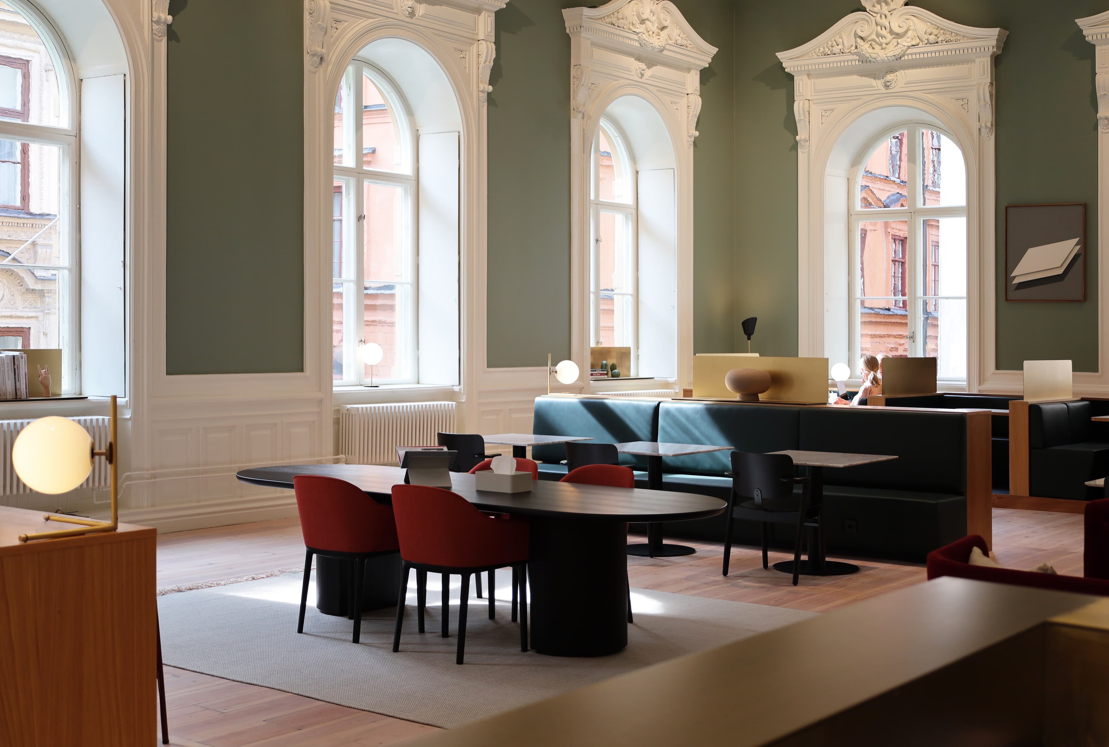 Communal workplace inside the former bank at Lilla Nygatan 23, Stockholm