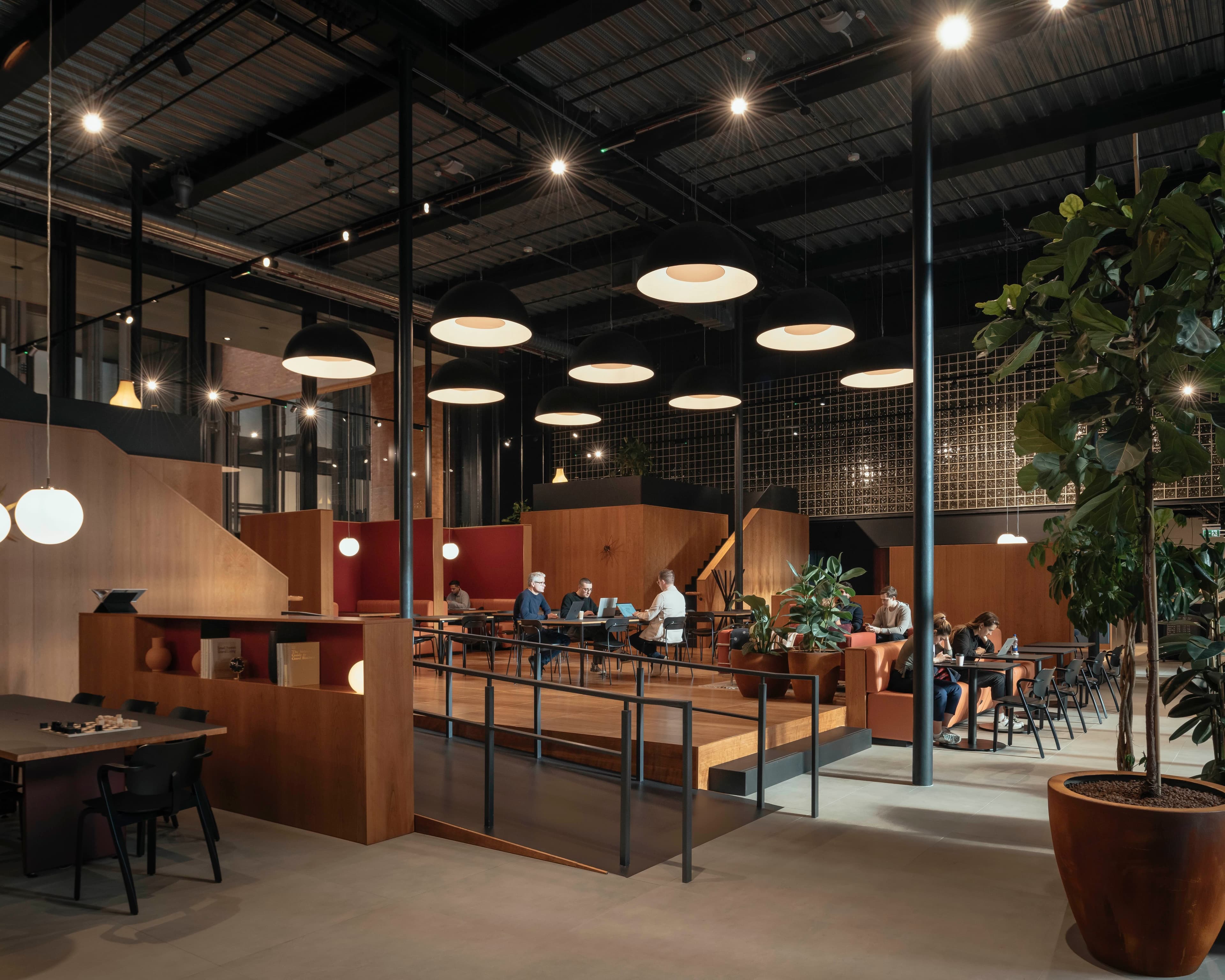 The double-height business club at The Engine Room, Battersea Power Station
