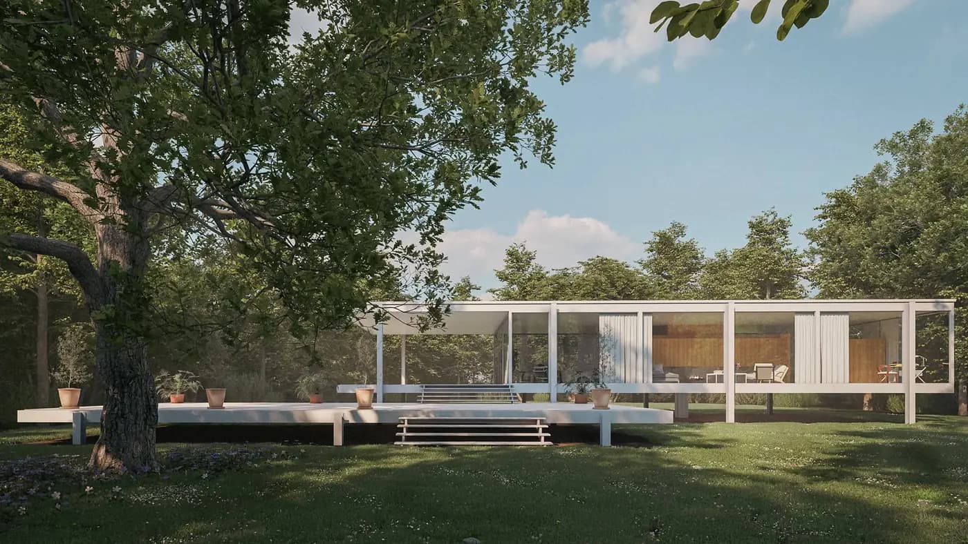 Modernist house among trees rendered with V-Ray for SketchUp