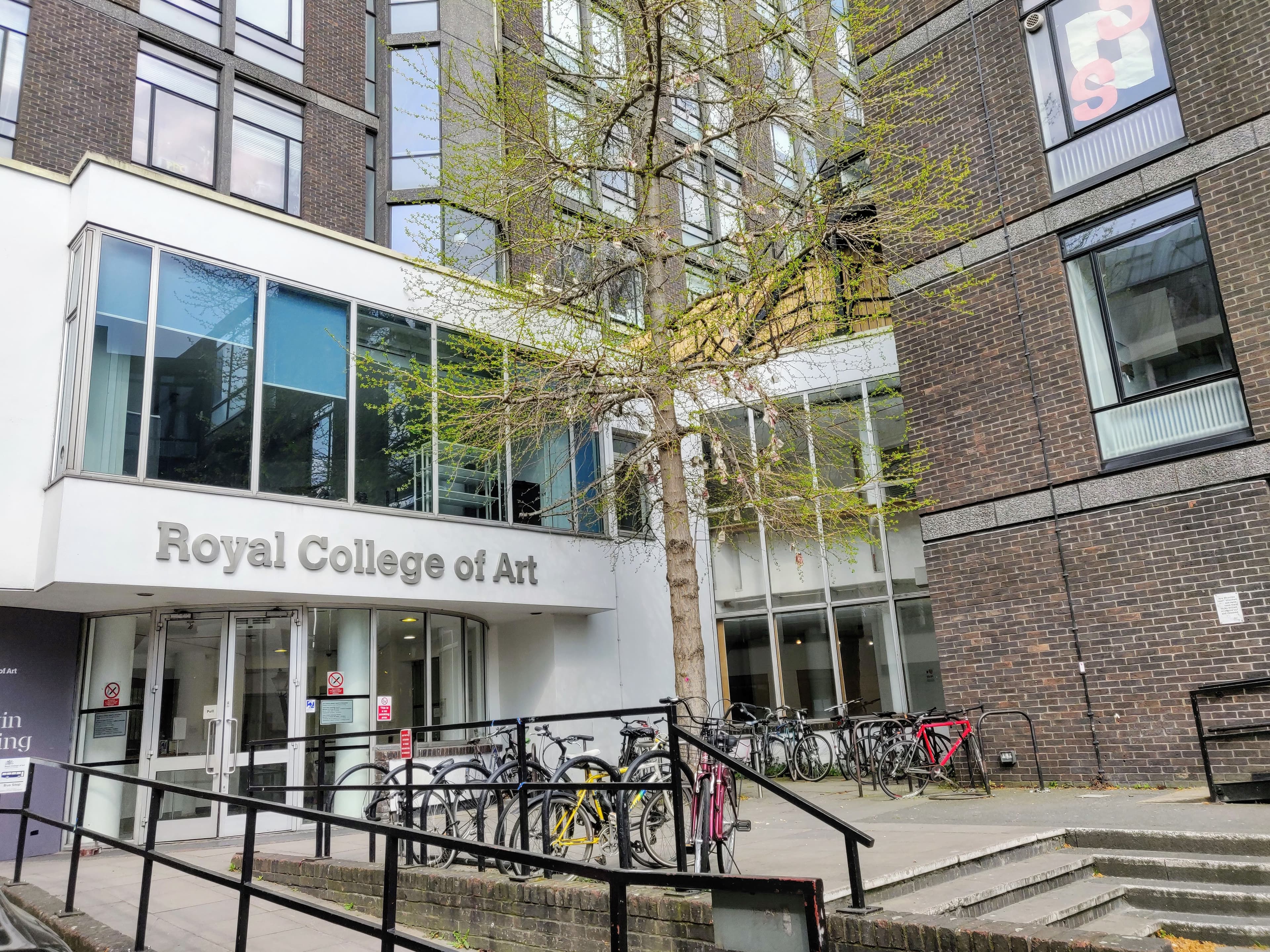 Darwin Building entrance, Royal College of Art, photographed in 2020.