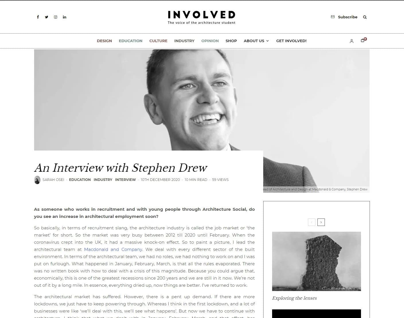 Interview with Stephen Drew in Involved Magazine.