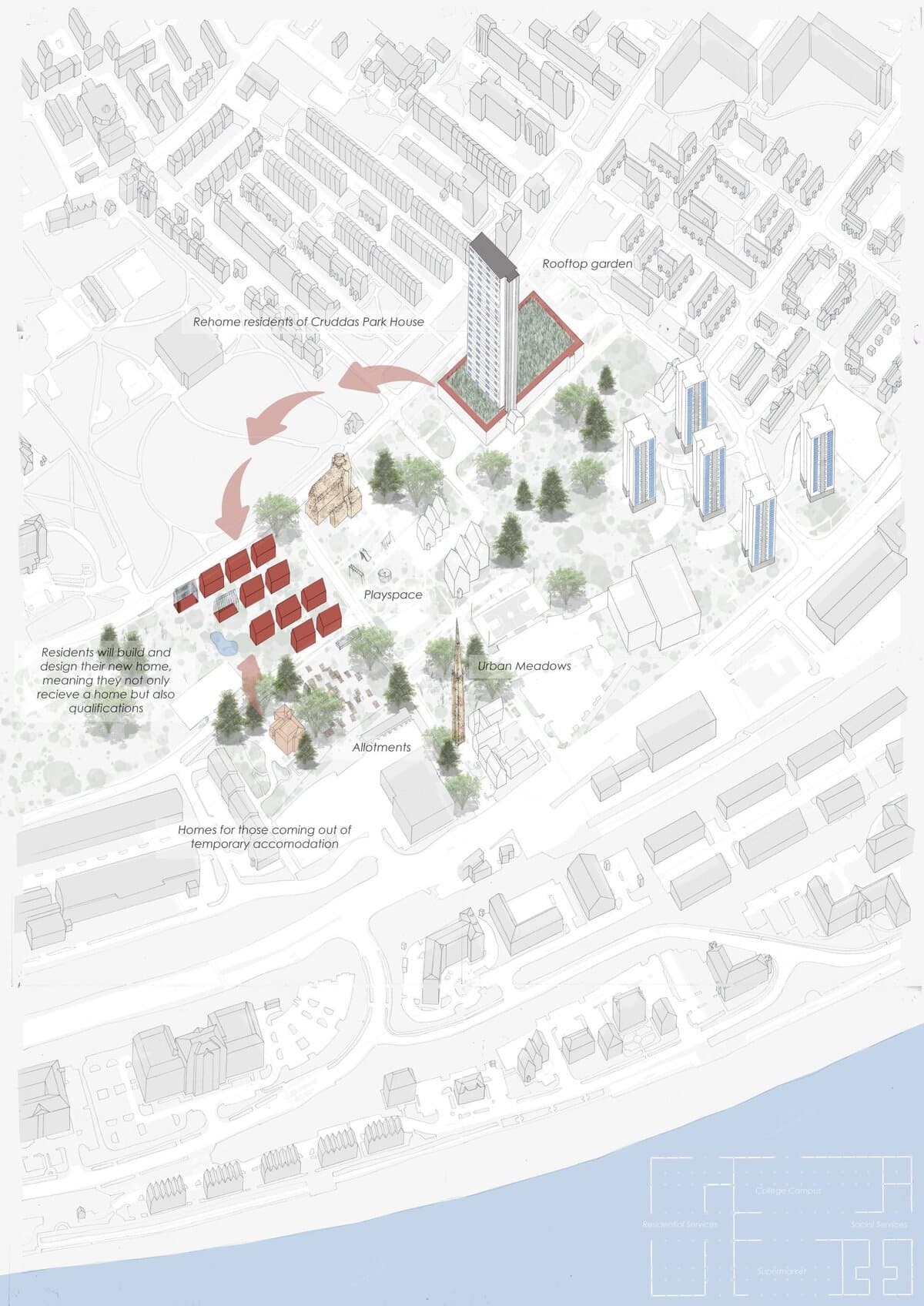 Cruddas Park Social Housing · development view 2