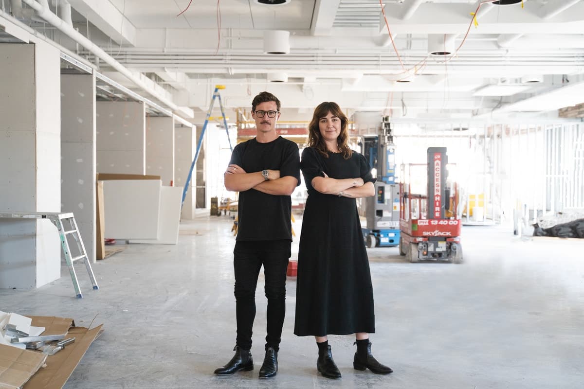 Two new Senior Interior Designers at Hames Sharley’s Perth studio construction site.