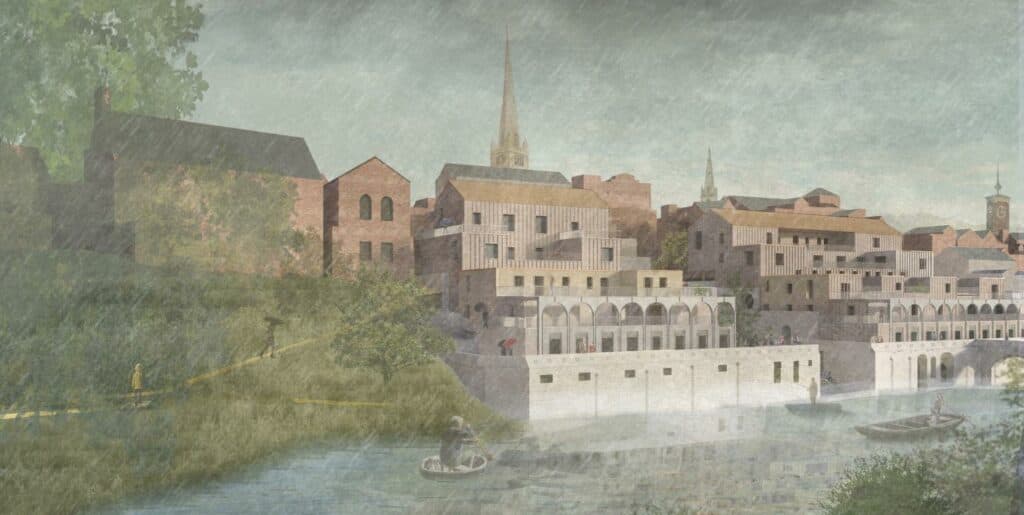 Shrewsbury masterplan riverside town image by Shadath Chowdhry
