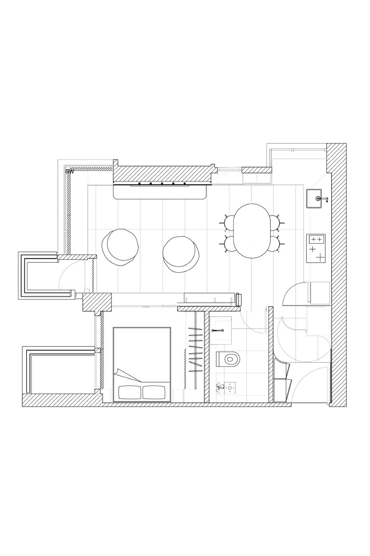 The floor plan shows the relationship between living, dining and sleeping areas.
