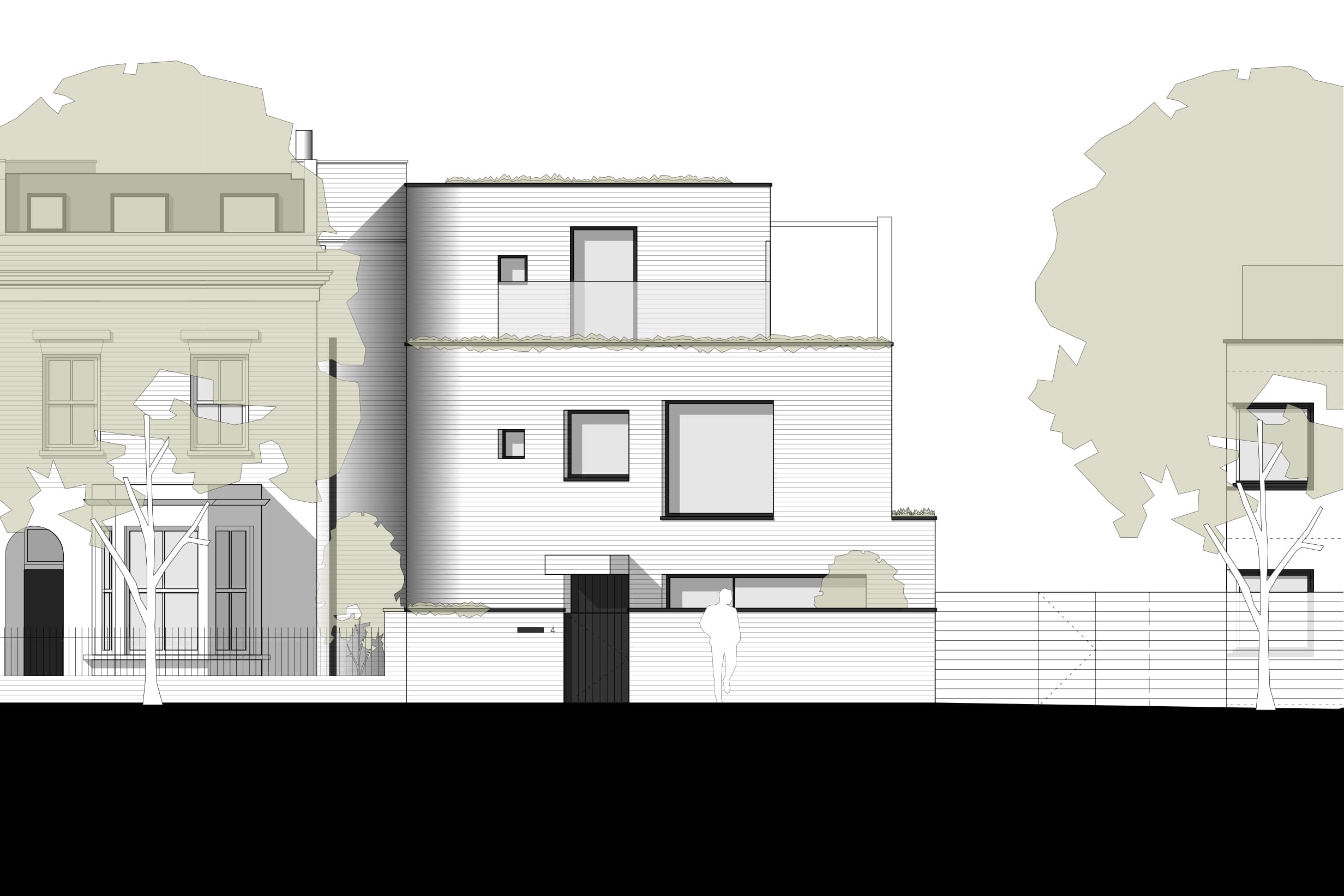 Proposed street elevation beside neighbouring terraces.
