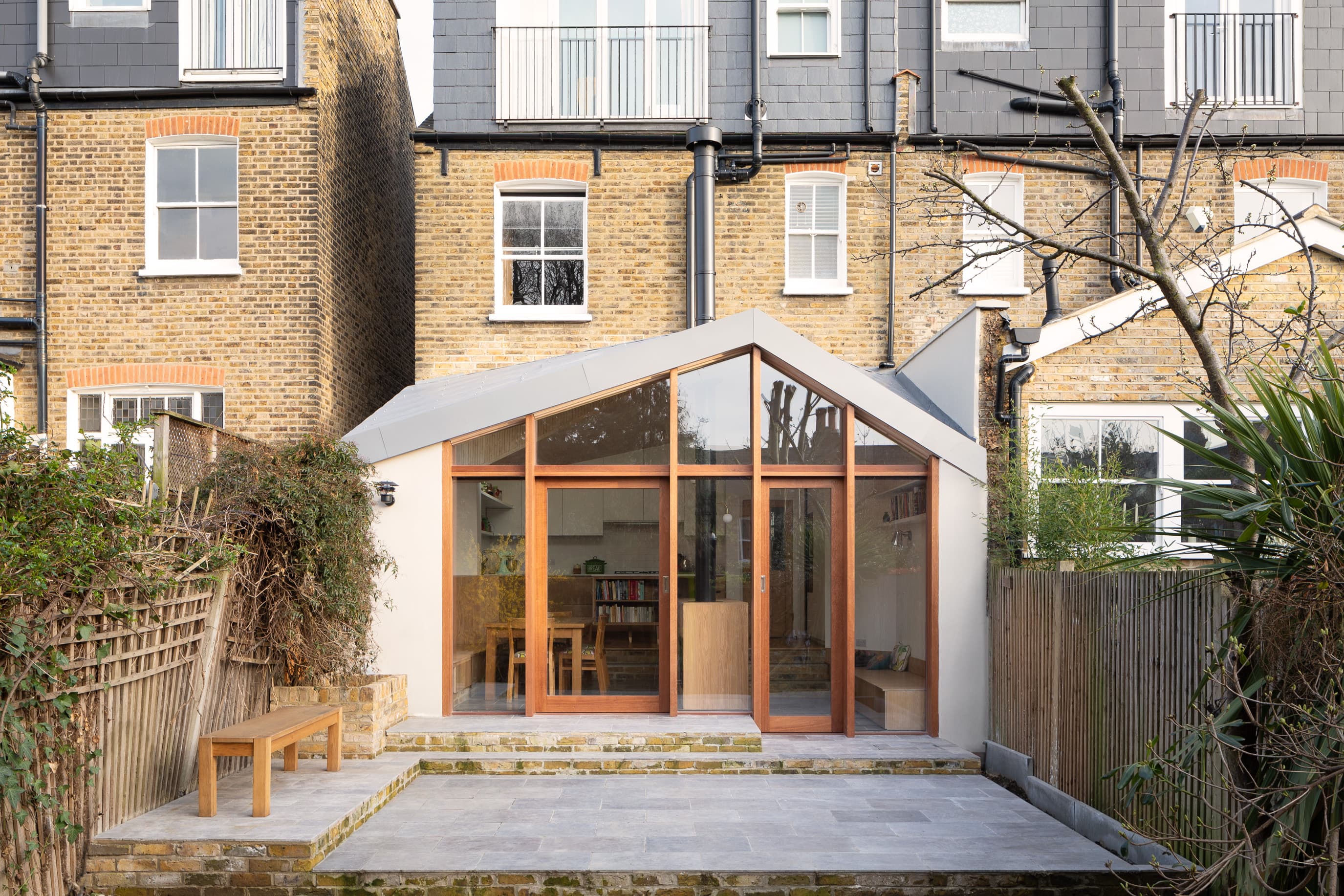 The timber-framed extension viewed from the garden.