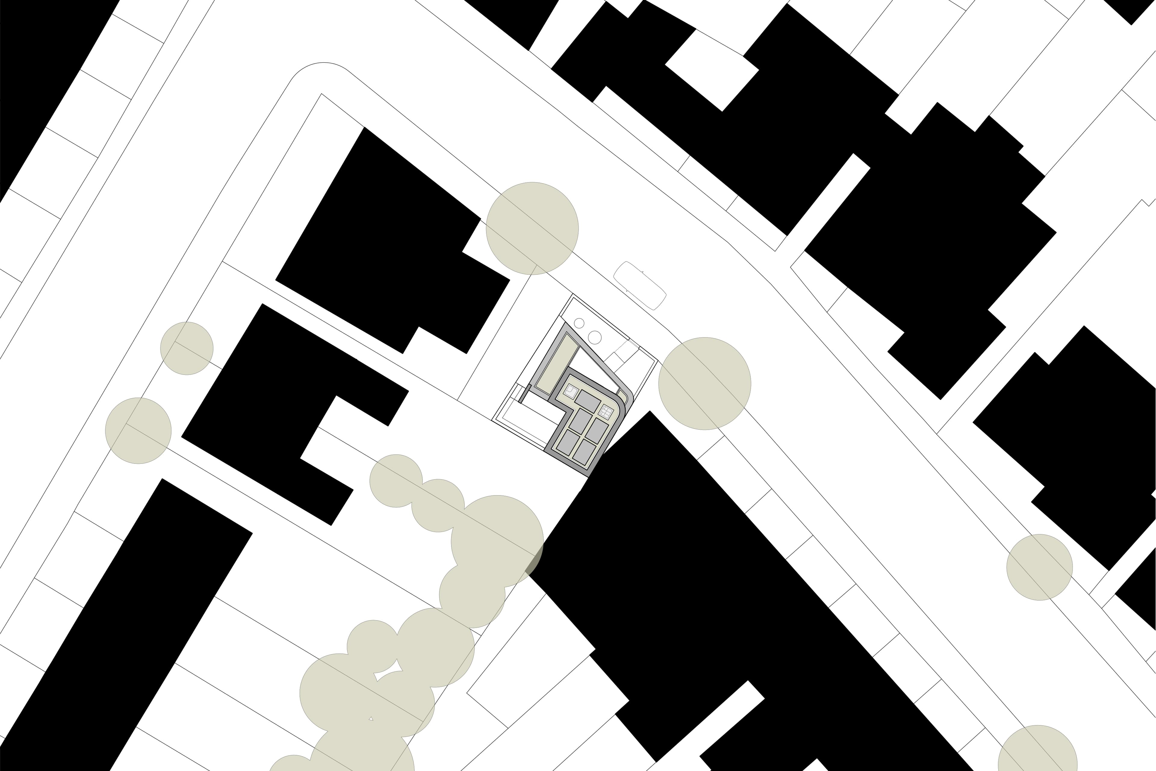 A site plan showing the infill house within the surrounding streets.