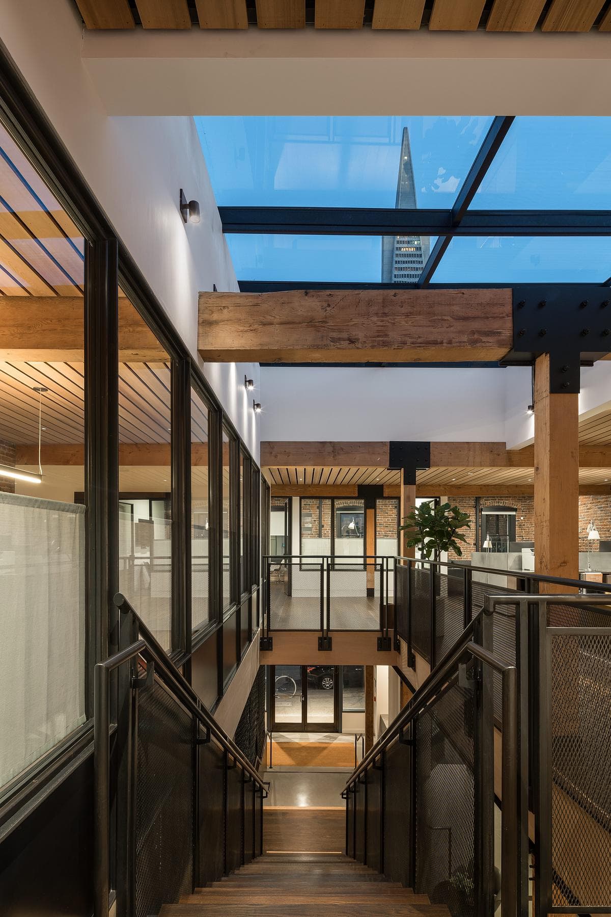 Glazing brings daylight into the upper circulation space.