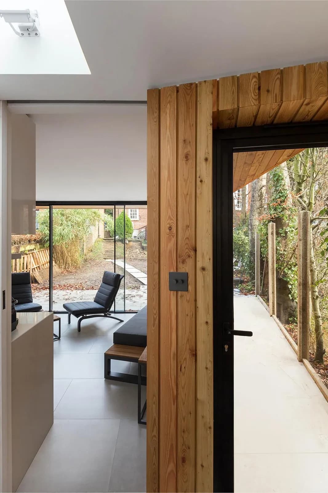 Office joinery and a view towards the garden at Split Space.