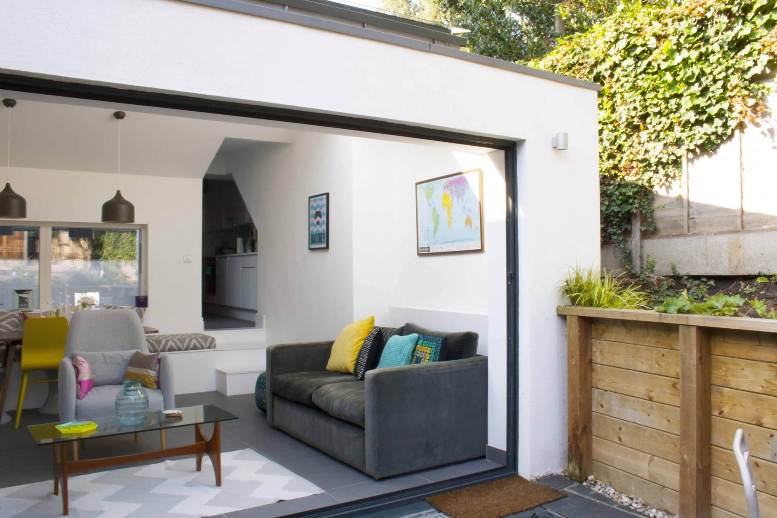 Wide view of the extension opening to the garden.