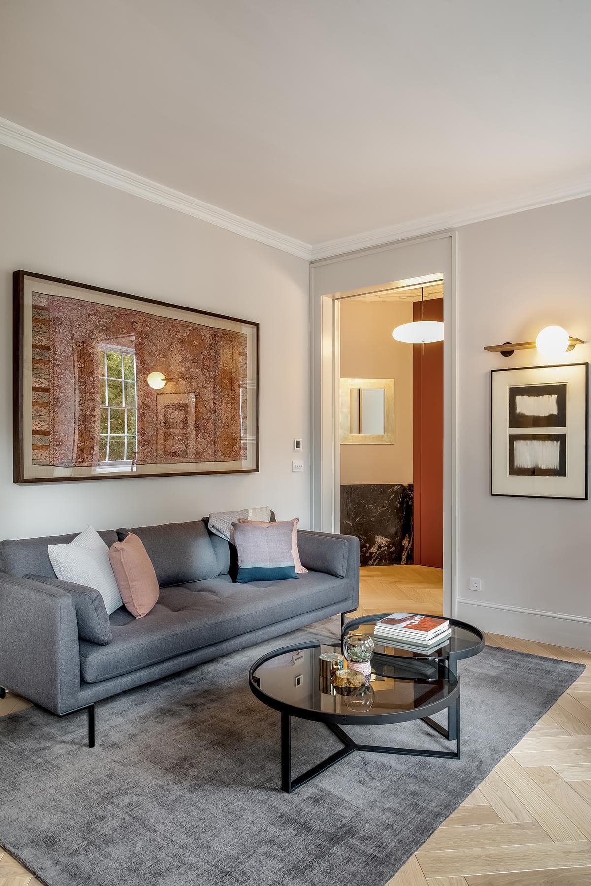 Living room of the renovated Georgian Highbury Apartment in North London by Patalab Architects