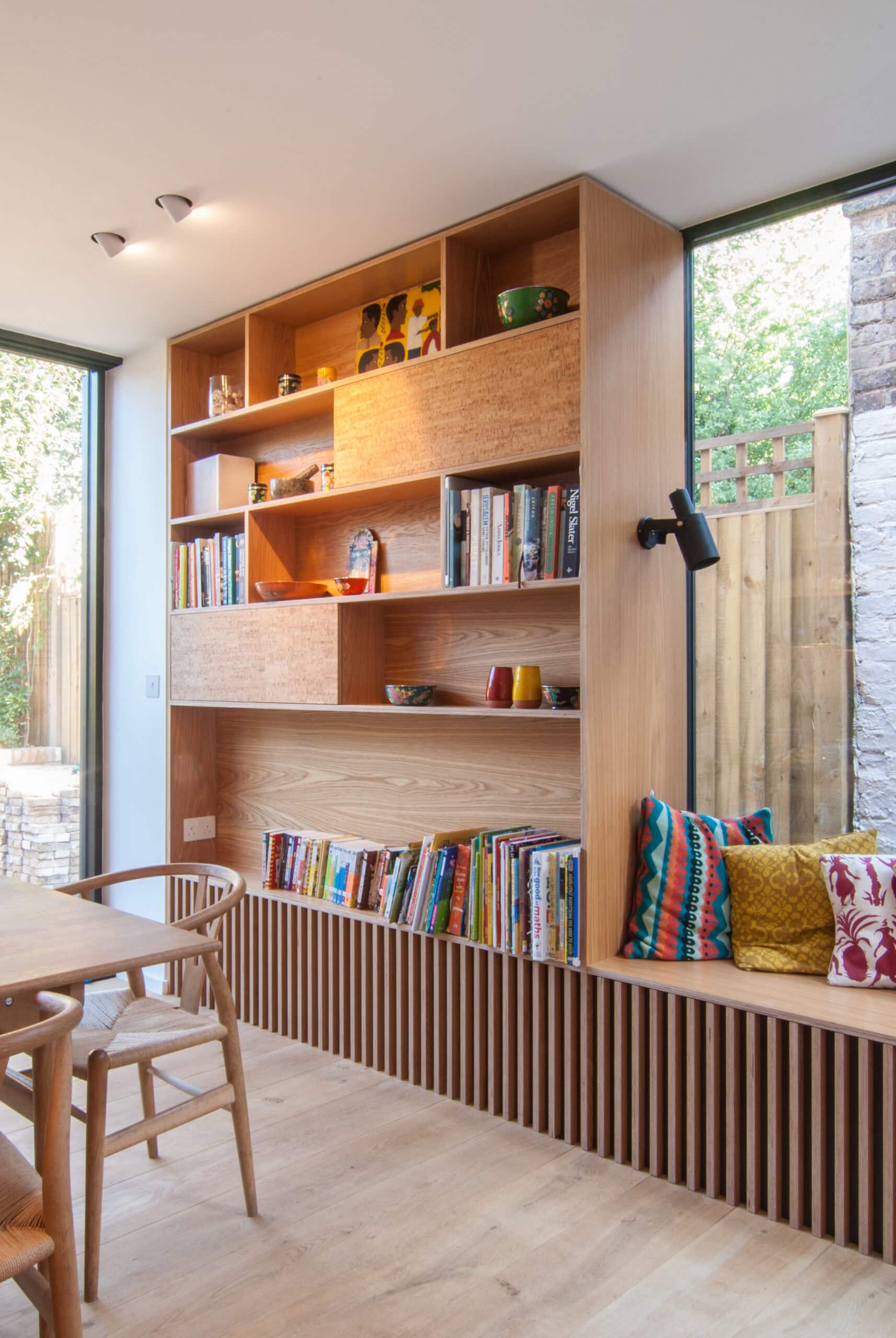 Built-in shelving and interior joinery.