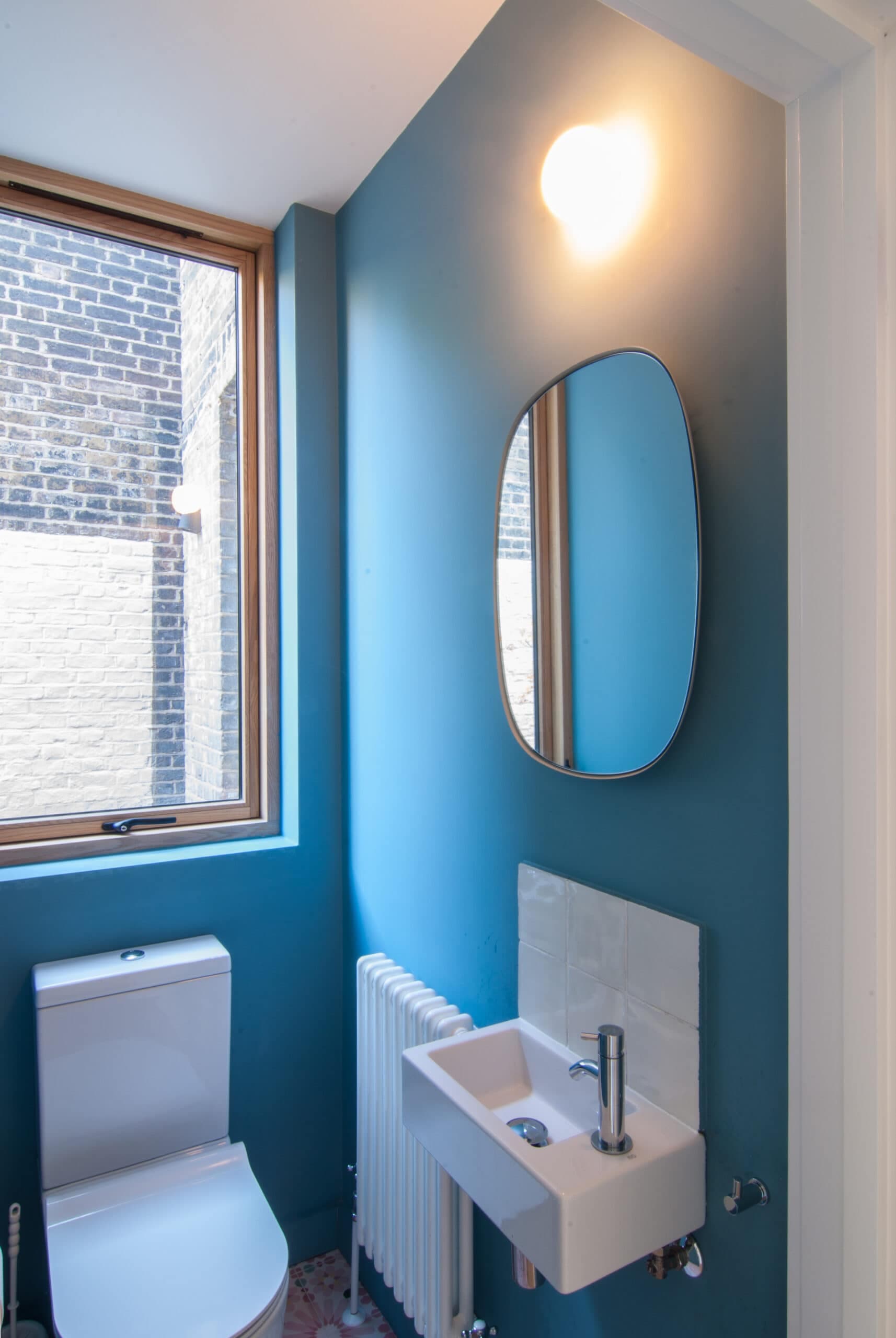 Blue cloakroom interior.