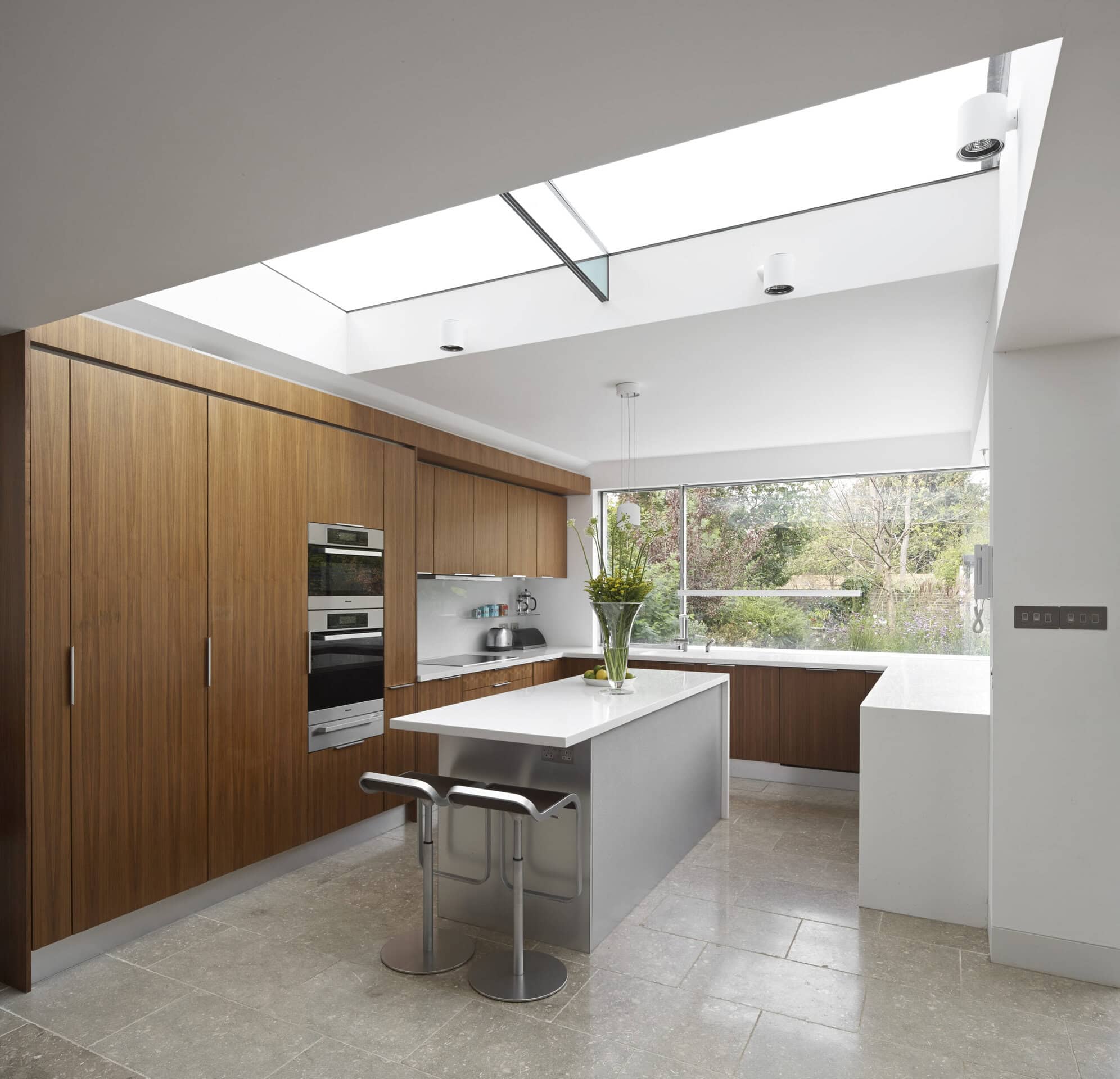Kitchen beneath a rooflight.