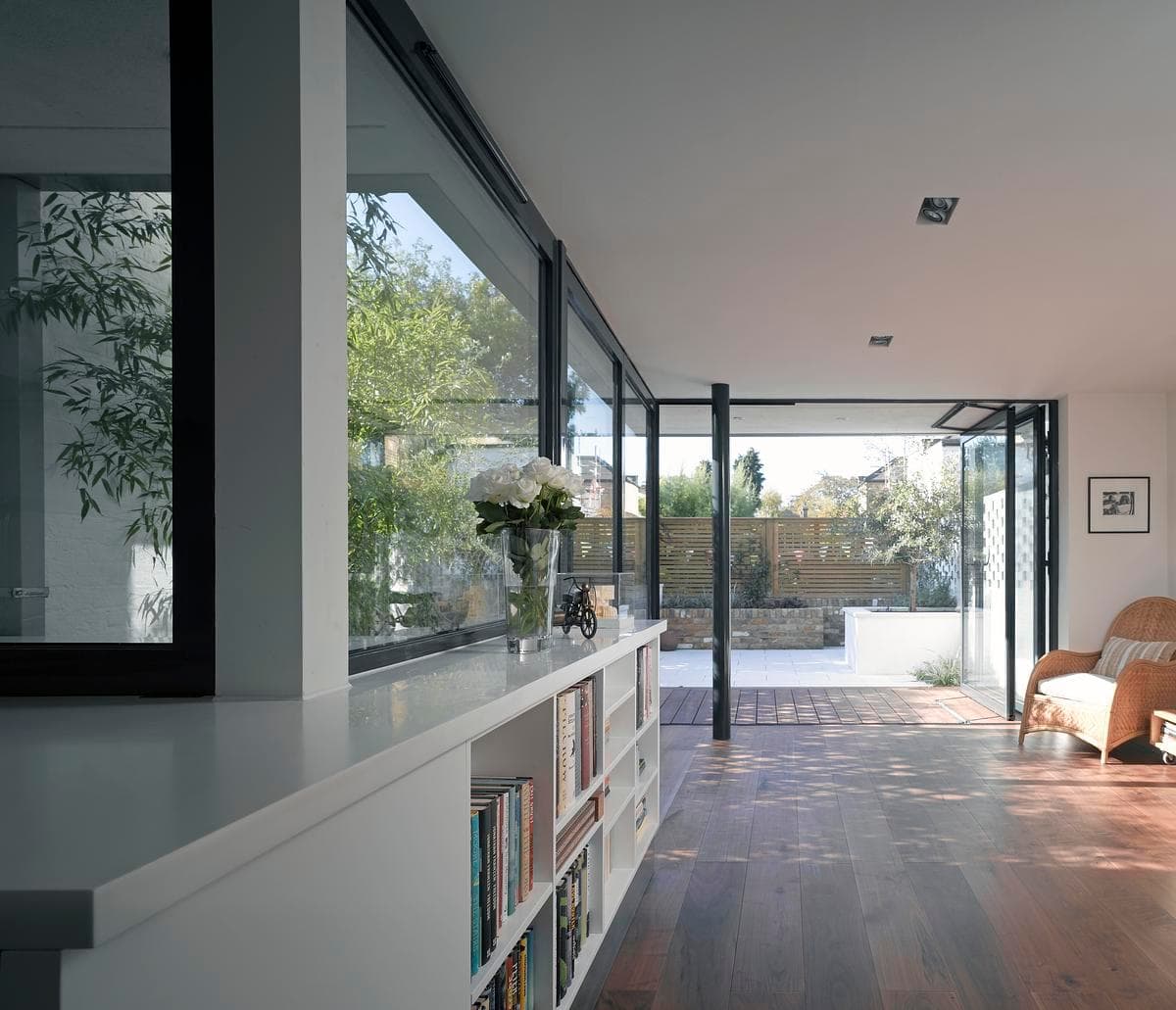 Interior looking through the glazed extension towards the garden.