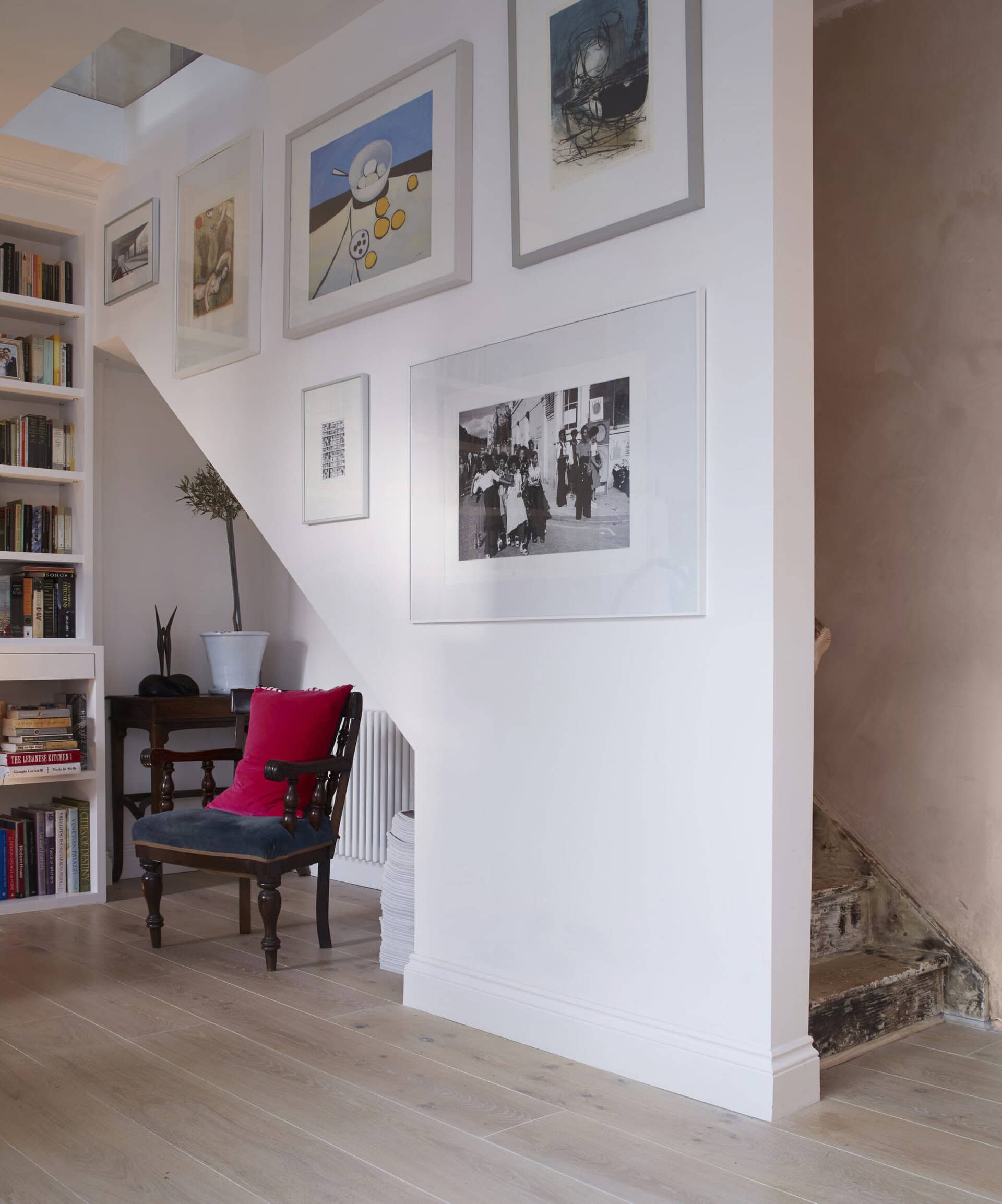 Interior with an artwork wall.