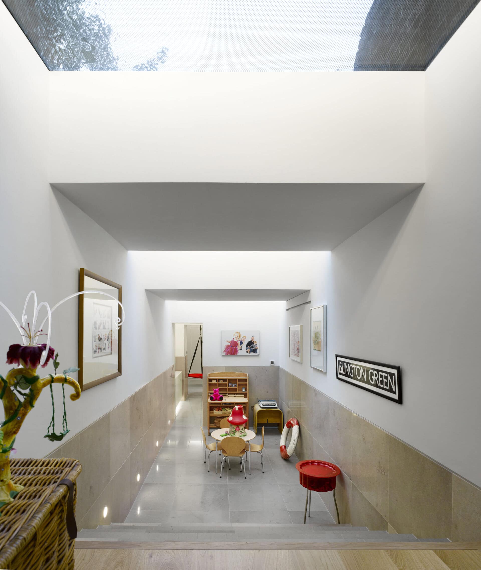 Interior beside the tall glazed void.