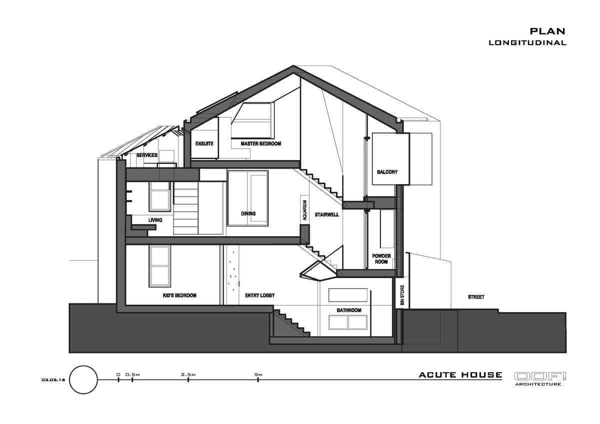 Modern floor plan of the Acute House showcasing open spaces, natural light, and functional design.