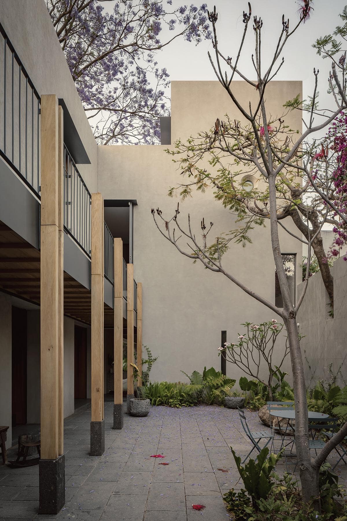 Serene modern courtyard blending architecture and nature for relaxation and tranquility.